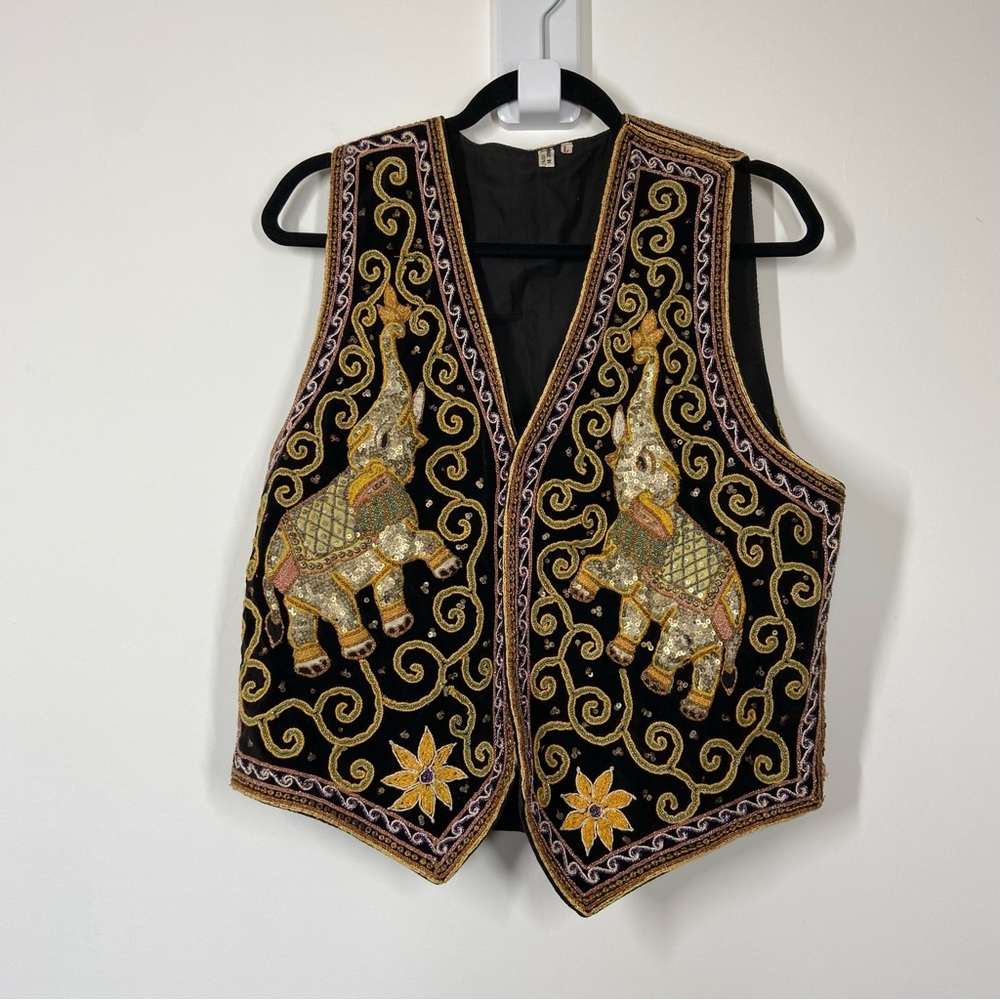 Vintage Vest Elephants Sequin Party Statement - Picture 4 of 10